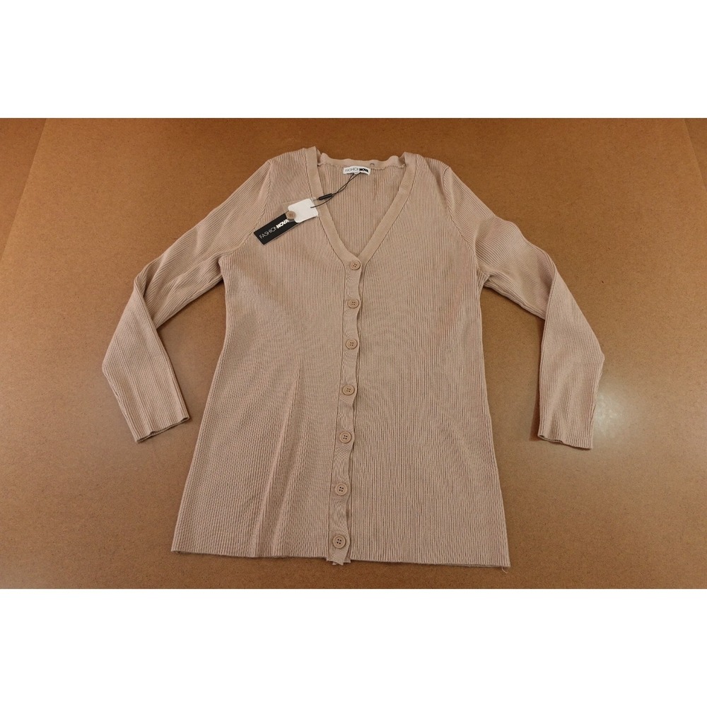 Fashion Nova Womens Size 1X Brown Rib Knit V Neck Sasha Cardigan Sweater NWT